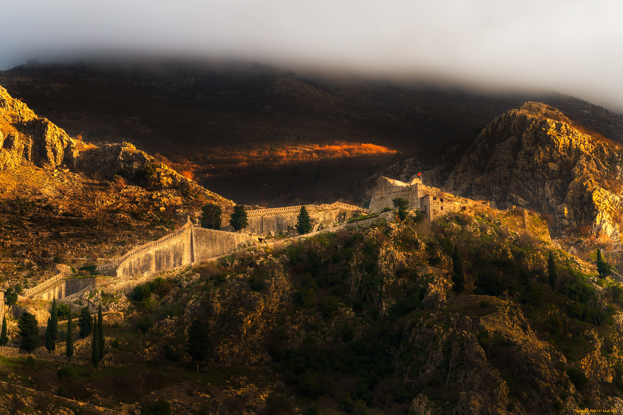 kotor castle in the clouds, , - , , 